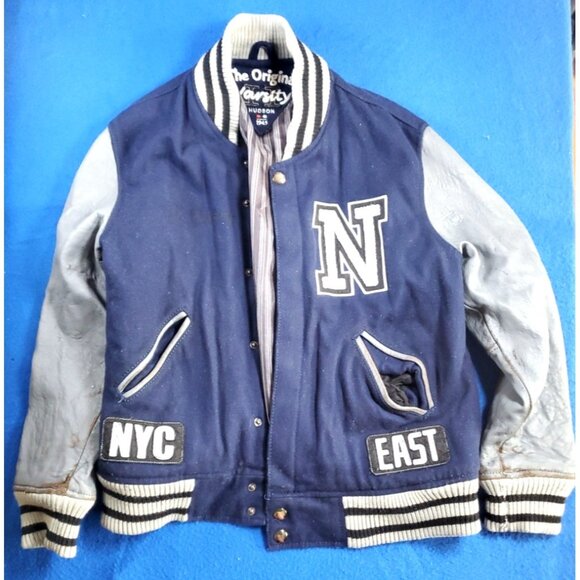 HUDSON Varsity NYC #11 East coast Blue & Gray NEW YORK Letterman Jacket Men's M - Picture 1 of 16